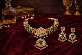 Designer Victorian Moissanite Polki Kundan Necklace Set with Stunning Earrings