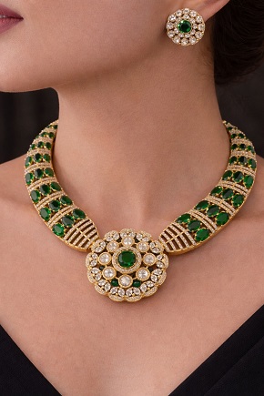 White Victorian Moissanite Polki CZ Diamond Necklace – Sabyasachi Inspired Designer Jewellery | Angel’s Imitation Jewellery