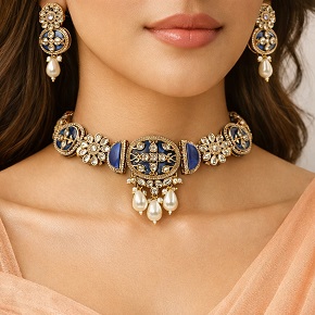 Classic MOP Kundan Choker Necklace with Elegant Earrings