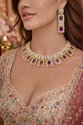 Royal Amethyst & Diamond-Inspired Necklace Set with Matching Earrings