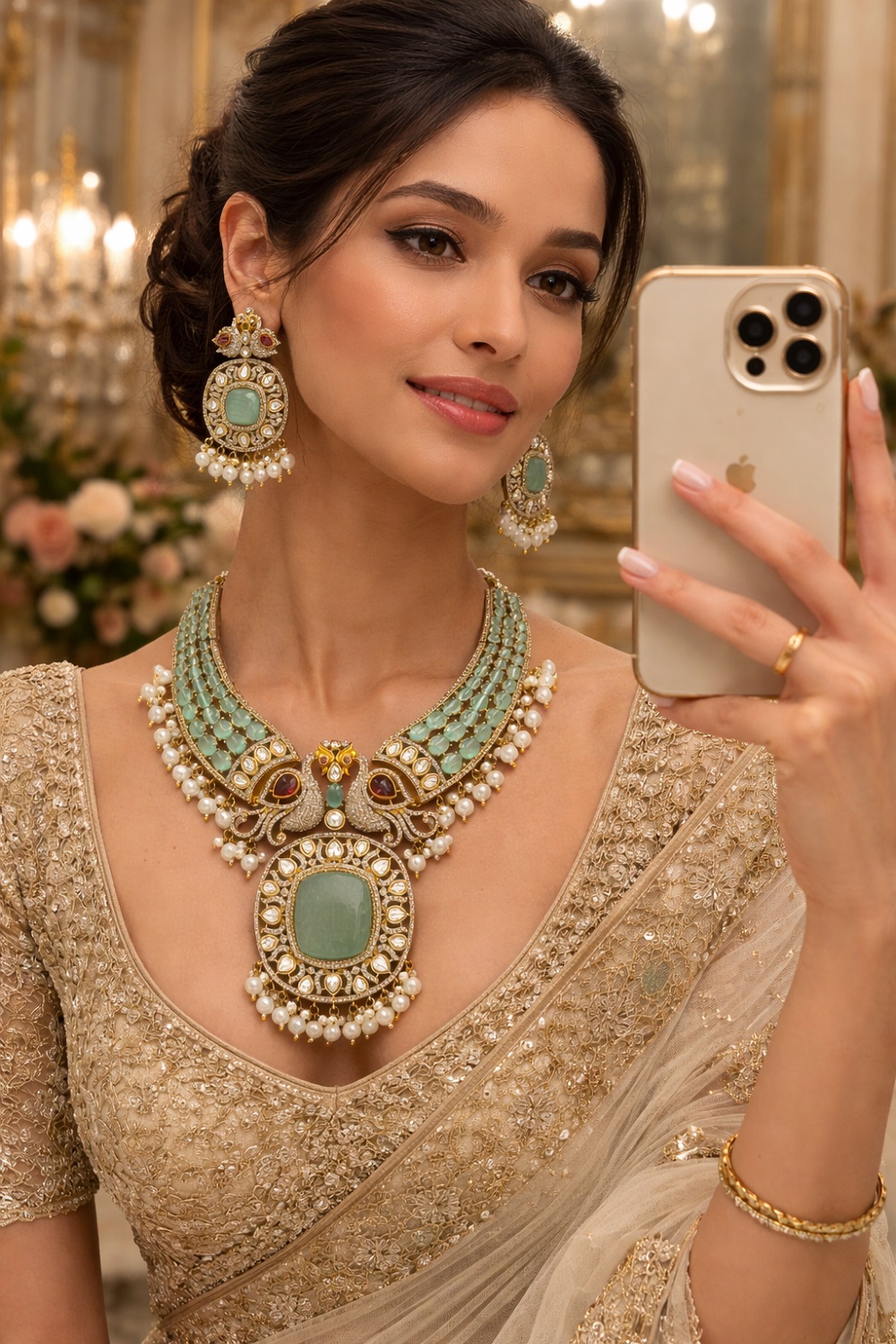 Celebrity-Inspired Victorian Doublet Polki Kundan Necklace Set with Stunning Earrings