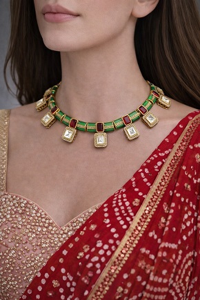 Premium Brass Minakari Polki Necklace with Cute Earrings | Angel’s Imitation Jewellery