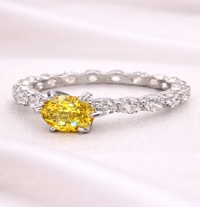 Elegant Yellow AD Stone Ring – Silver Finish Luxury Statement Ring