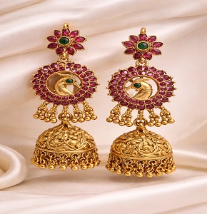 Royal Peacock Antique Jhumka Earrings – Angel Jewellery Heritage Collection