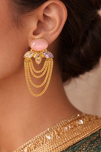 Premium Brass Layered Earrings with Glass Stones – Elegant Statement Jewellery with Modern Shine