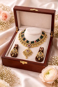 Royal Heritage Gold Necklace Set in Wooden Jewellery Box