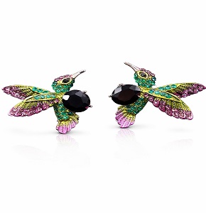 Multicolor Crystal Hummingbird Statement Earrings