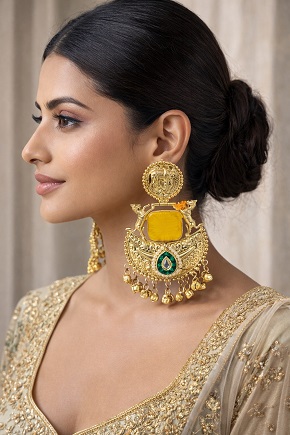 ✨ Royal Temple-Inspired Gold Chandbali Earrings Styled with Indo-Western Ghagra Look